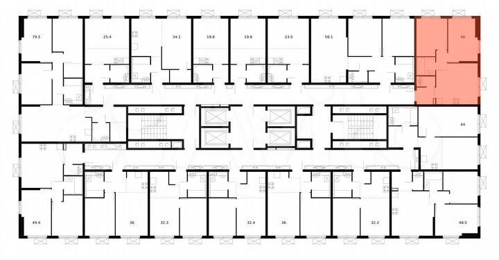 2-к. квартира, 46 м², 23/25 эт.