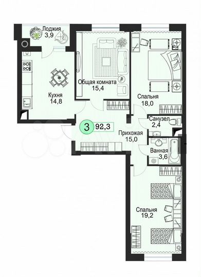 3-к. квартира, 93,8 м², 7/8 эт.