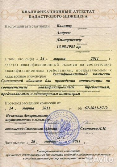 Кадастровый инженер / Геодезист / Вынос границ