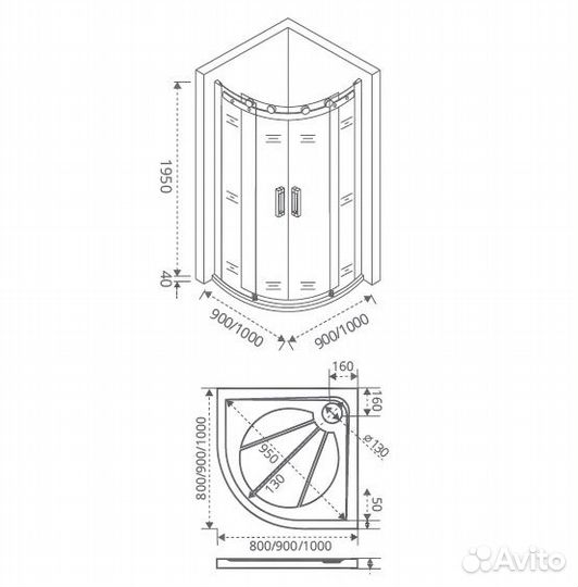 Душевой уголок Good Door Galaxy 1950х1000х1000 Хром гл00009