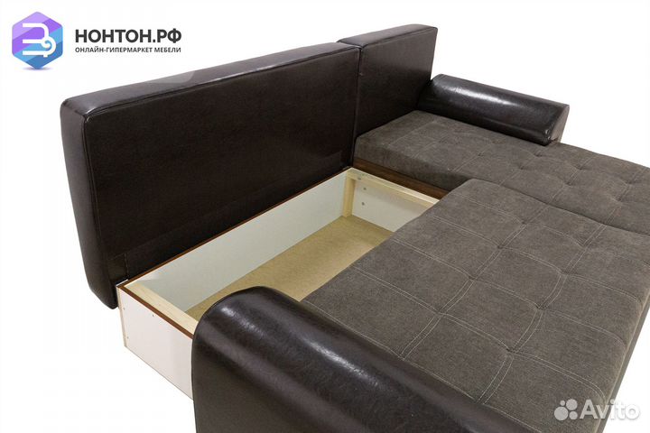 Диван угловой еврокнижка Цезарь коричневый