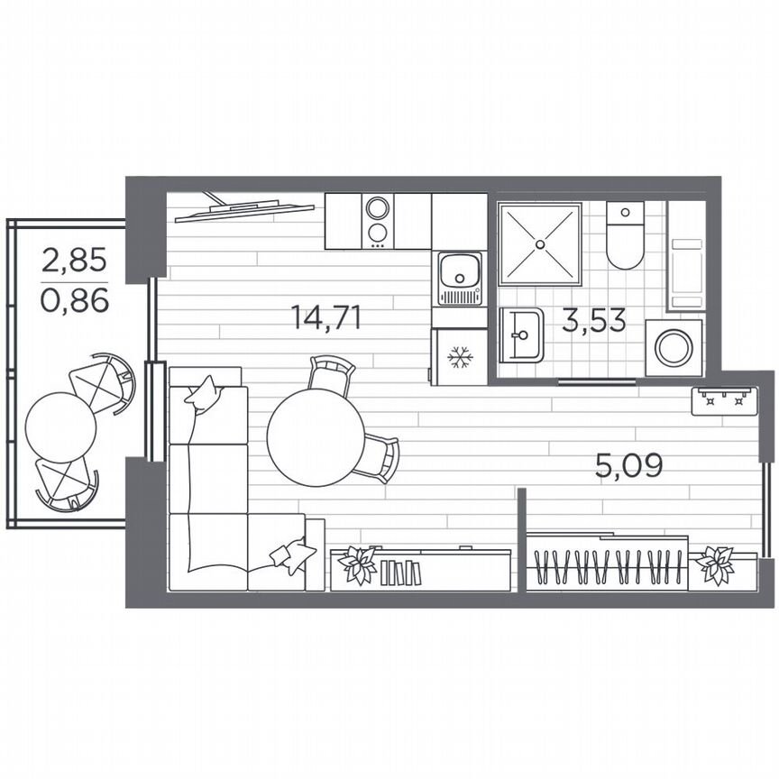 Квартира-студия, 24,2 м², 4/5 эт.
