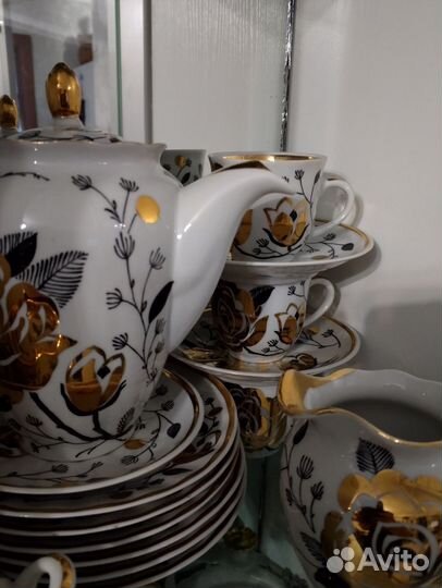 Посуда СССР кофейный сервиз Вербилки золотая роза