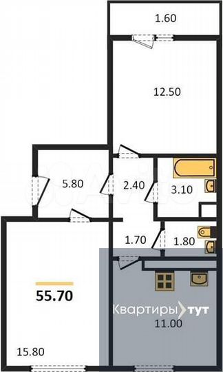 2-к. квартира, 55,7 м², 5/17 эт.