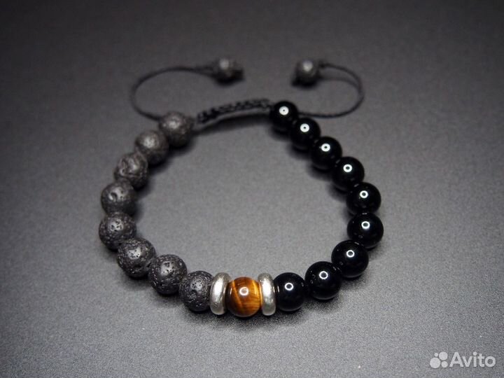 Браслет из натурального агата и лавы (базальт)