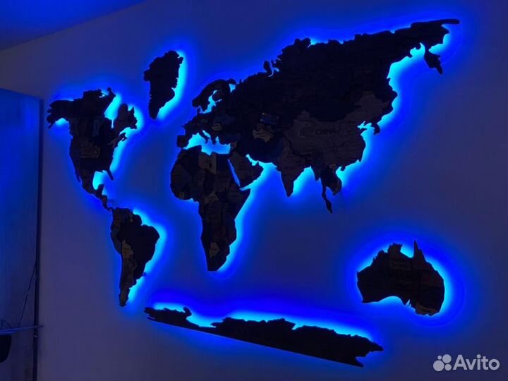 Карта мира на стену с подсветкой и без подсветки