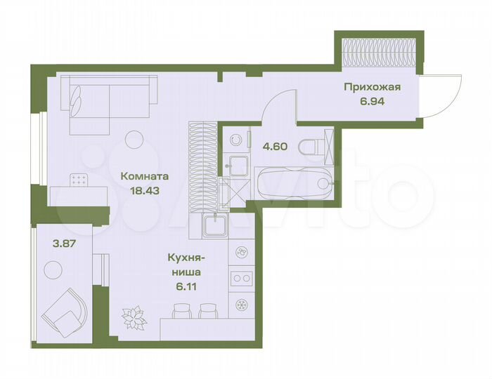 Квартира-студия, 40 м², 5/7 эт.