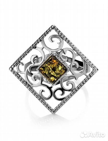 Кольцо Перстень Женское Натуральный Янтарь Новое