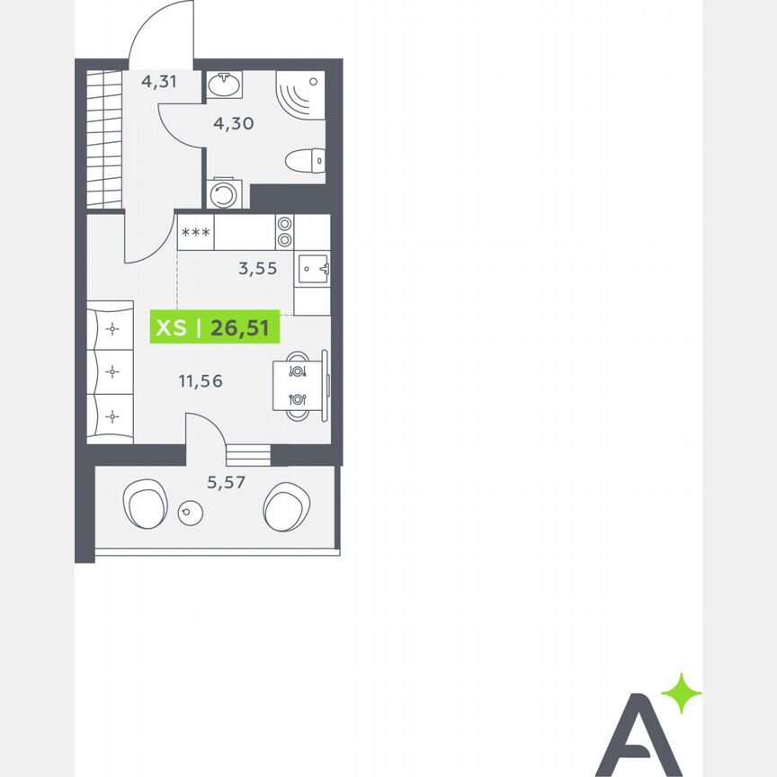 Квартира-студия, 26,5 м², 12/12 эт.
