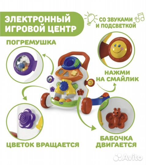 Ходунки каталка детские с ручкой chicco