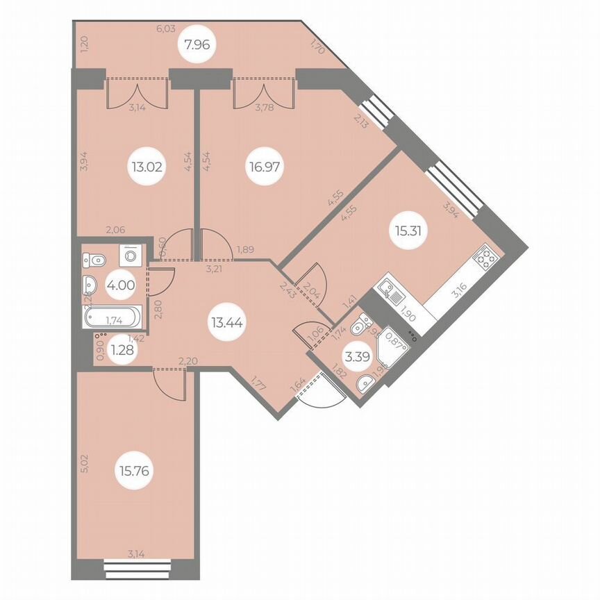 3-к. квартира, 85 м², 17/20 эт.