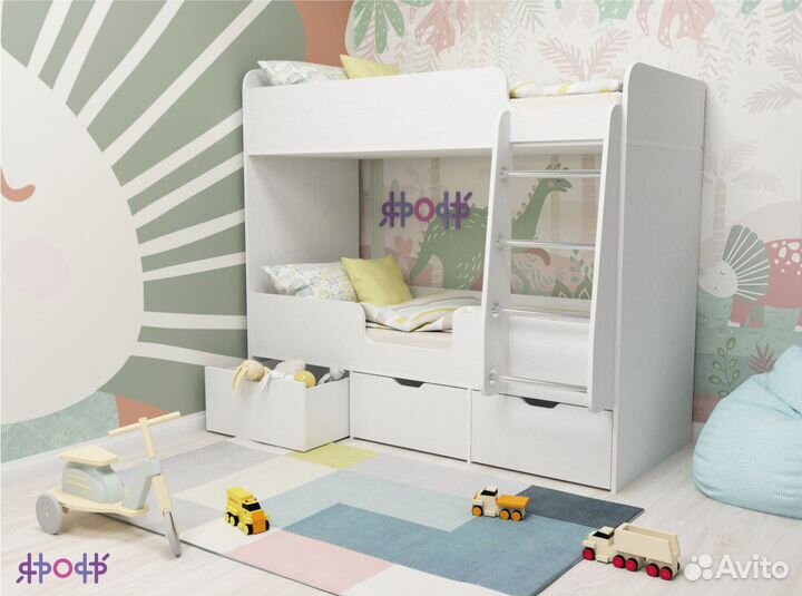 Кроватка 2 яруса с ящиками (высота 145 см)
