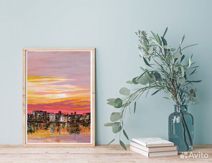 Картина маслом Городской пейзаж Закат