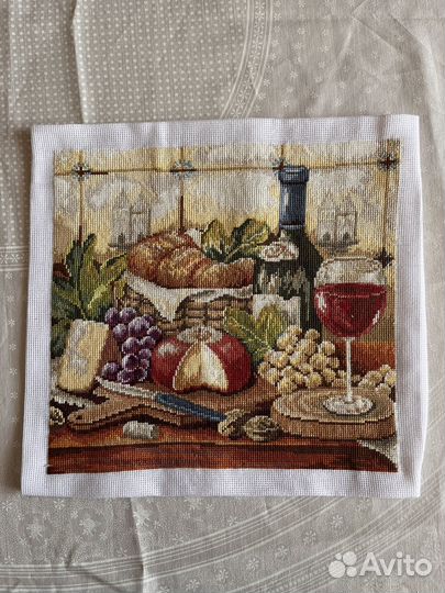 Готовая вышивка крестом Натюрморт с сыром и вином
