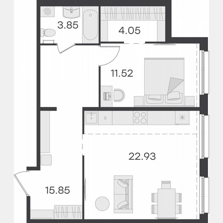 1-к. квартира, 58,2 м², 1/15 эт.