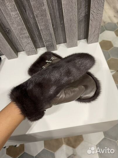 Варежки кожаные/варежки женские/норковые варежки