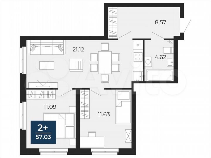 2-к. квартира, 57 м², 15/24 эт.