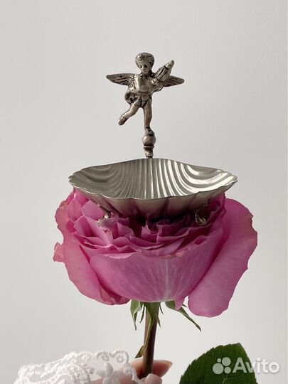 Ракушка икорница с ангелом винтаж