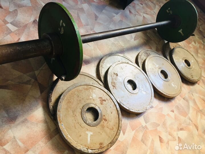 Штанга гриф СССР с блинами весом 65 кг