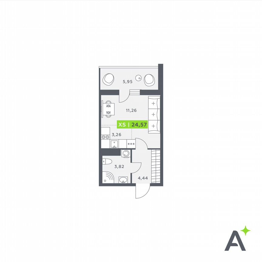 Квартира-студия, 24,6 м², 7/12 эт.
