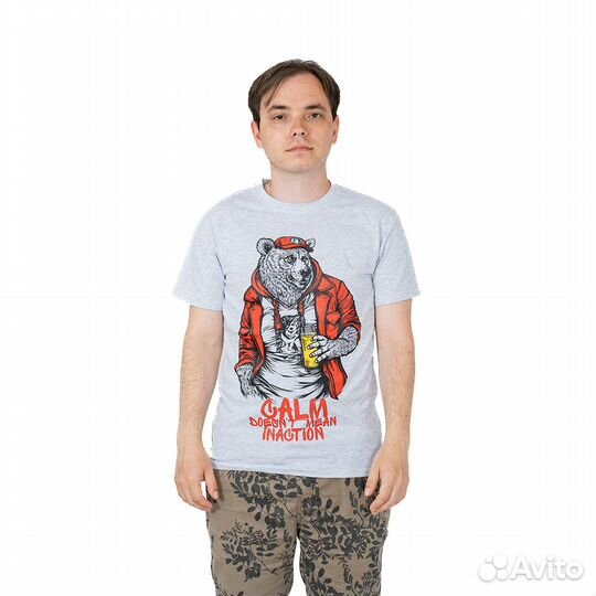 62811 Футболка calm does nott mean inaction серый