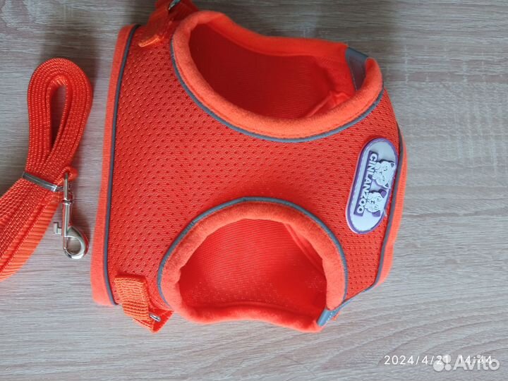 Шлейка для собаки светоотражающая с поводком