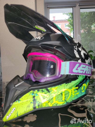 Кроссовый шлем airoh XL и очки leatt оригинал