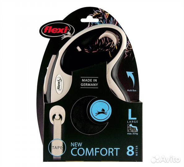 Поводок Flexi L (до 50кг) лента 8м, серый/черный