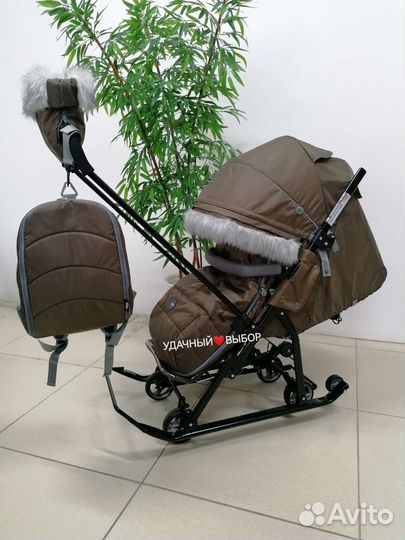 Новые санки-коляска Ника 7-5SK (молочный шоколад)