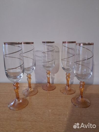 Высокие фужеры на янтарной ножке, винтаж СССР