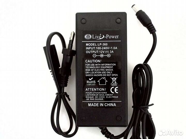 Блок питания Триколор тв LP-360, 12В - 3А/ 5,5*2,5