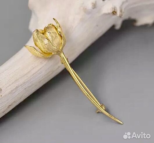Брошка тюльпан Sakura Dream серебро в позолоте