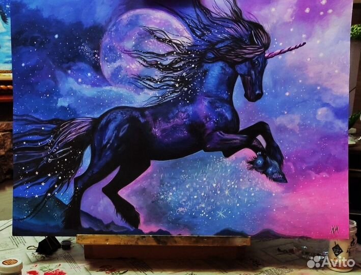 Единорог 40х60(бумага+гуашь)