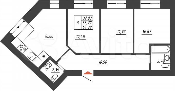 3-к. квартира, 65,7 м², 3/10 эт.