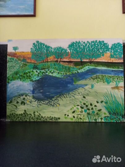 Рисунки. Лес. Речка. Размер 86 \ 60