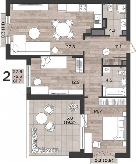2-к. квартира, 81,7 м², 7/12 эт.