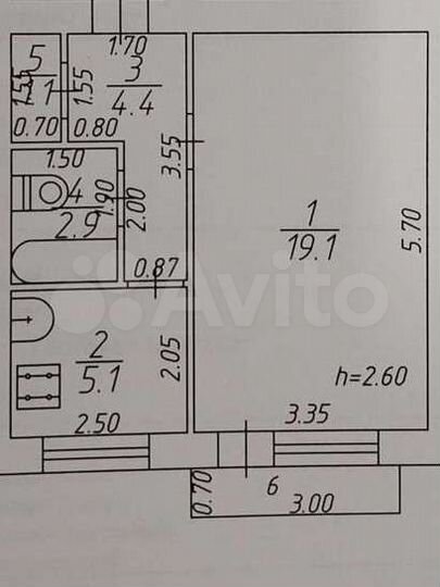 1-к. квартира, 32,6 м², 5/5 эт.