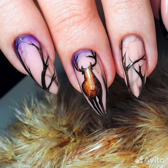 Наращивание, гель лак, роспись