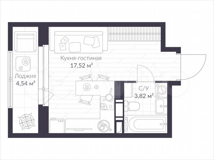 Квартира-студия, 23,9 м², 8/10 эт.