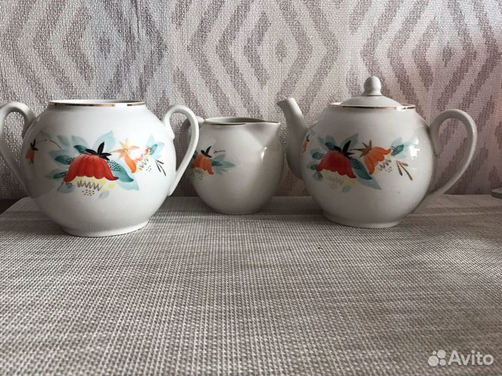 Сахарница молочник заварочный чайник тонкий фарфор