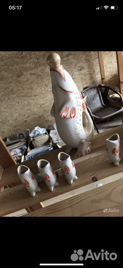 Коньячный набор рыбки СССР хрустальные рога