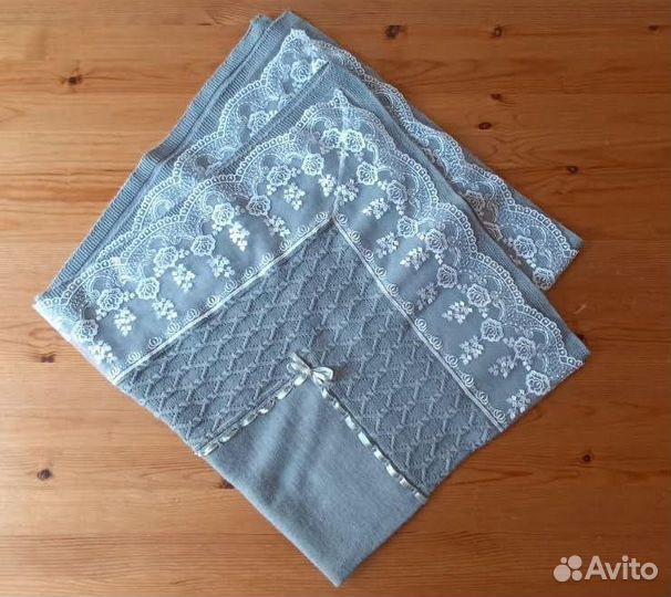 Комплект на выписку: плед 85*85 и кружевной уголок