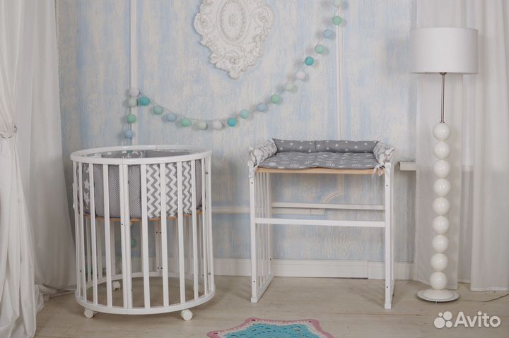 Круглая кроватка 7в 1 из берёзы