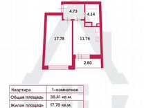 1-к. квартира, 38,6 м², 7/18 эт.