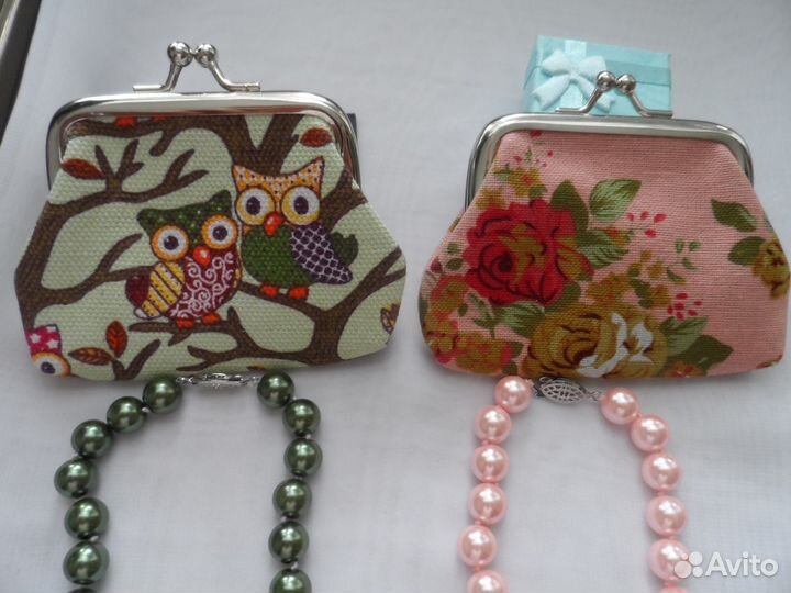 Ожерелье жемчуг10мм+ подарок ретро кошелек