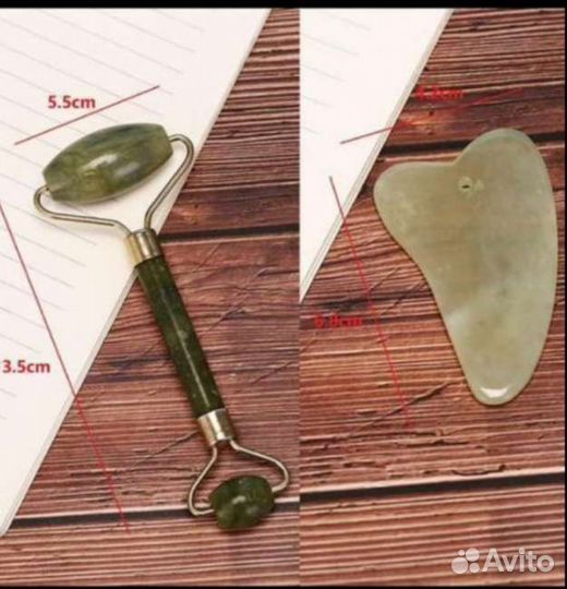 Скребок гуаша, ролик для массажа лица пакетом