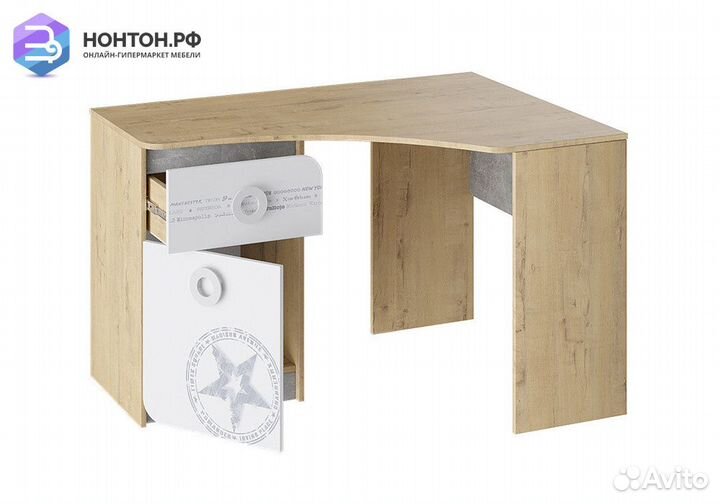 Угловой стол Мегаполис бунратти / белый с рисунком