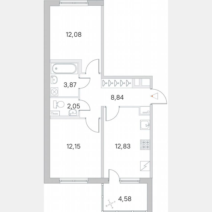 2-к. квартира, 54,1 м², 2/5 эт.