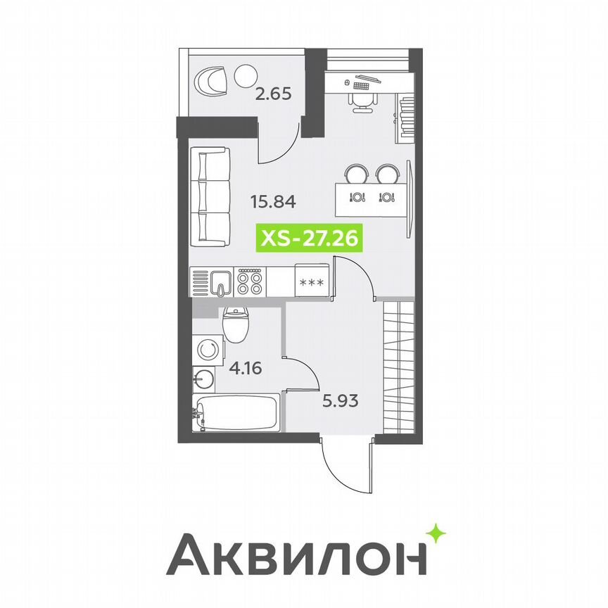 Квартира-студия, 27,3 м², 2/13 эт.