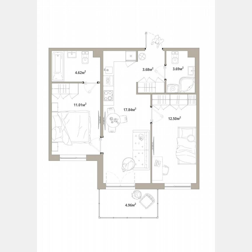 2-к. квартира, 54,8 м², 9/12 эт.
